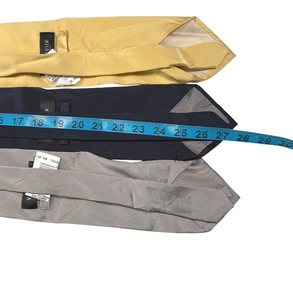 Van Heusen Mens Silk Tie Bundle 3 Pack Solid Navy Silver Gold Formal Business - Picture 4 of 5